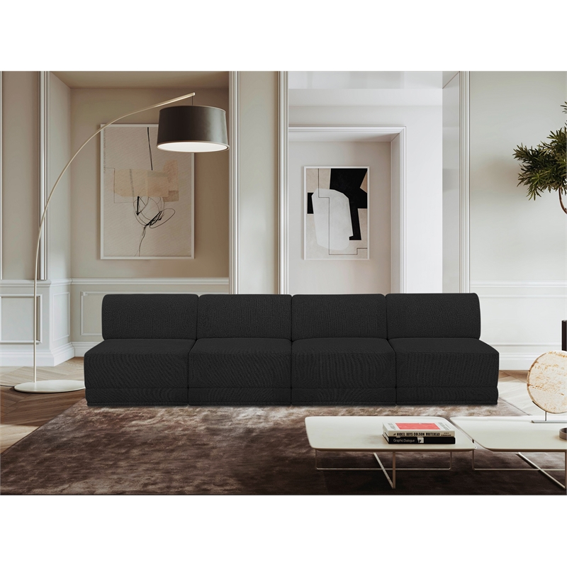 Bowery Hill Contemporary Rich Black Boucle Fabric Modular Sofa