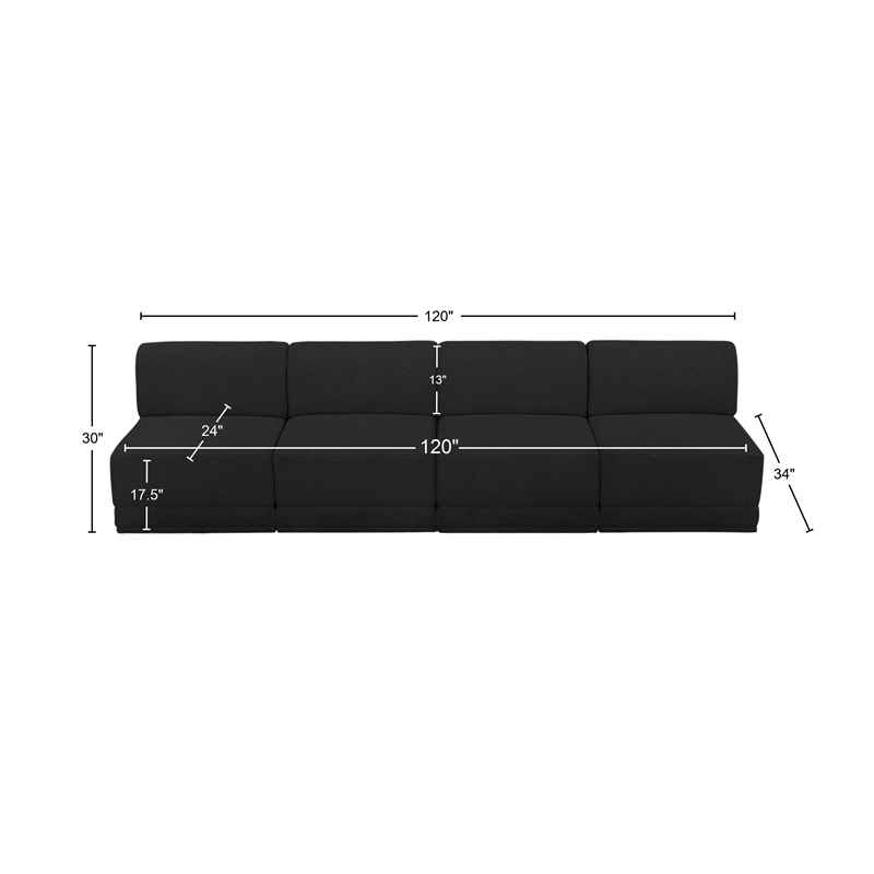 Bowery Hill Contemporary Rich Black Boucle Fabric Modular Sofa