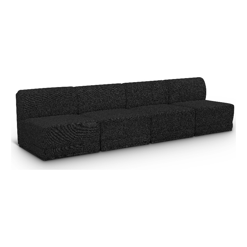 Bowery Hill Contemporary Rich Black Boucle Fabric Modular Sofa