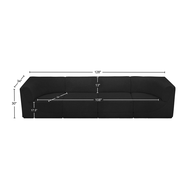 Bowery Hill Contemporary Rich Black Boucle Fabric Modular Sofa