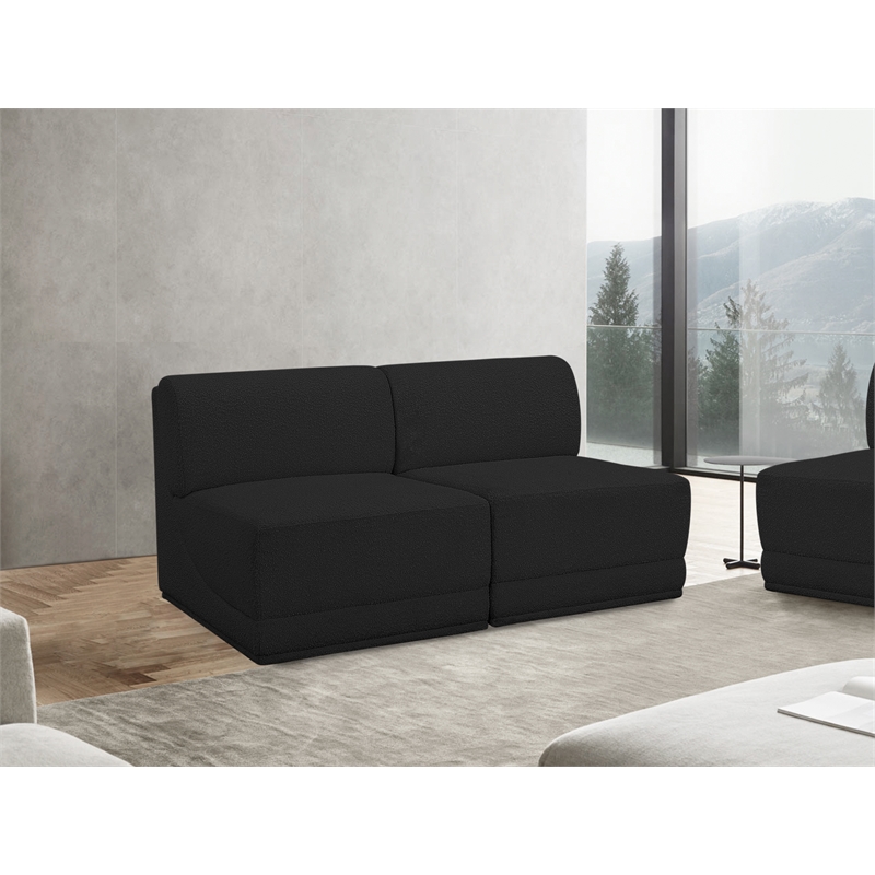 Bowery Hill Contemporary Rich Black Boucle Fabric Modular Sofa