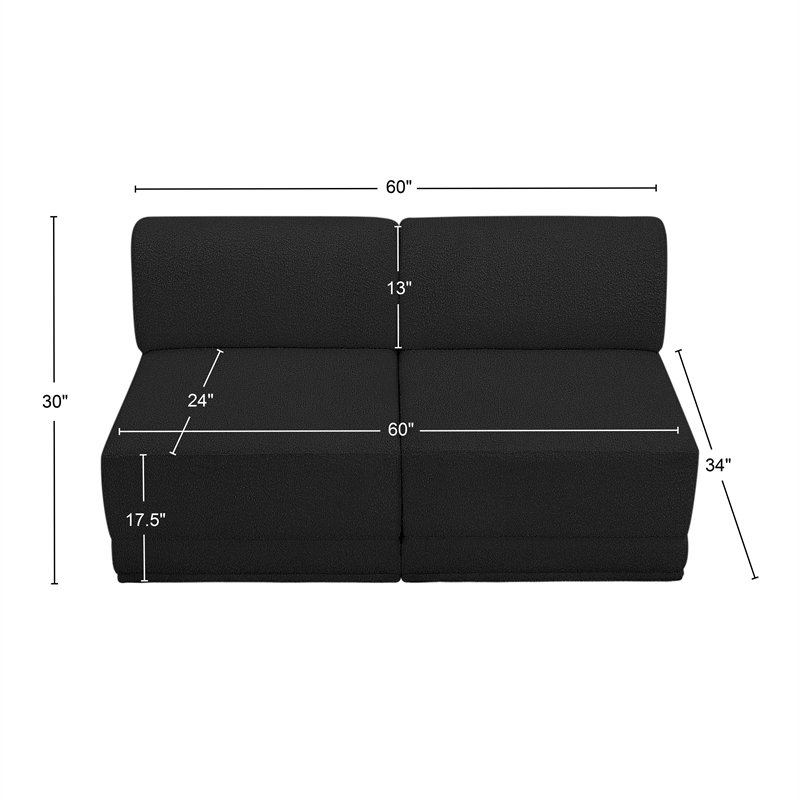 Bowery Hill Contemporary Rich Black Boucle Fabric Modular Sofa