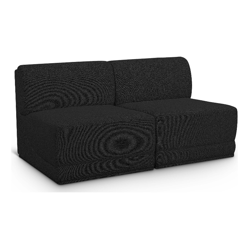 Bowery Hill Contemporary Rich Black Boucle Fabric Modular Sofa