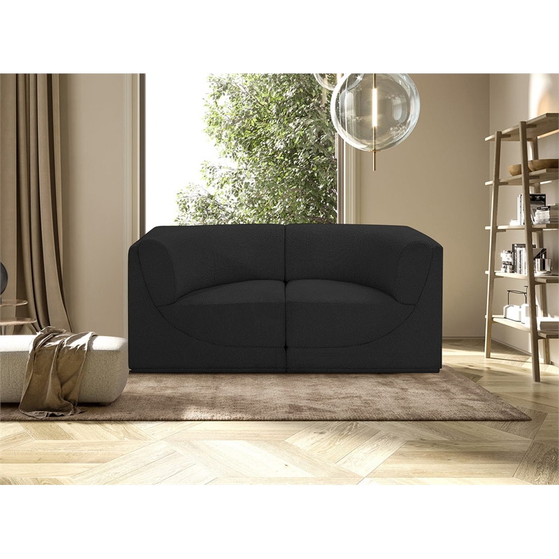 Bowery Hill Contemporary Rich Black Boucle Fabric Modular Sofa