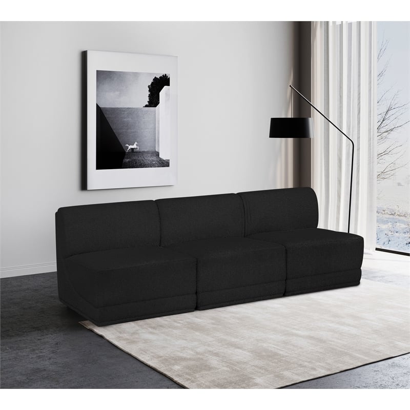 Bowery Hill Contemporary Rich Black Boucle Fabric Modular Sofa