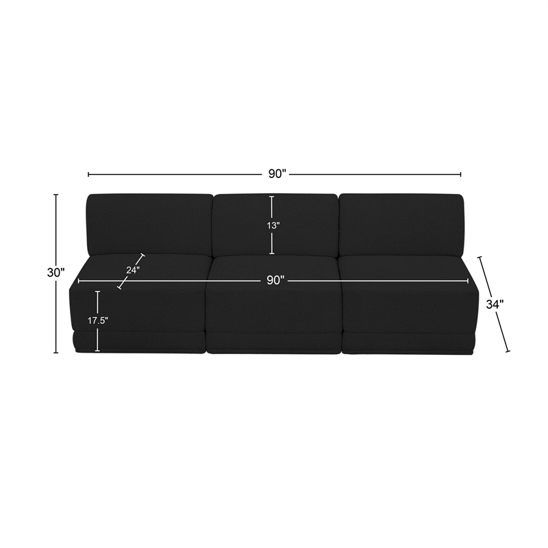 Bowery Hill Contemporary Rich Black Boucle Fabric Modular Sofa