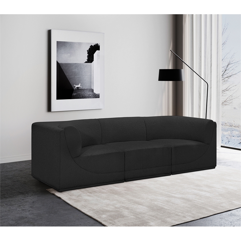 Bowery Hill Contemporary Rich Black Boucle Fabric Modular Sofa