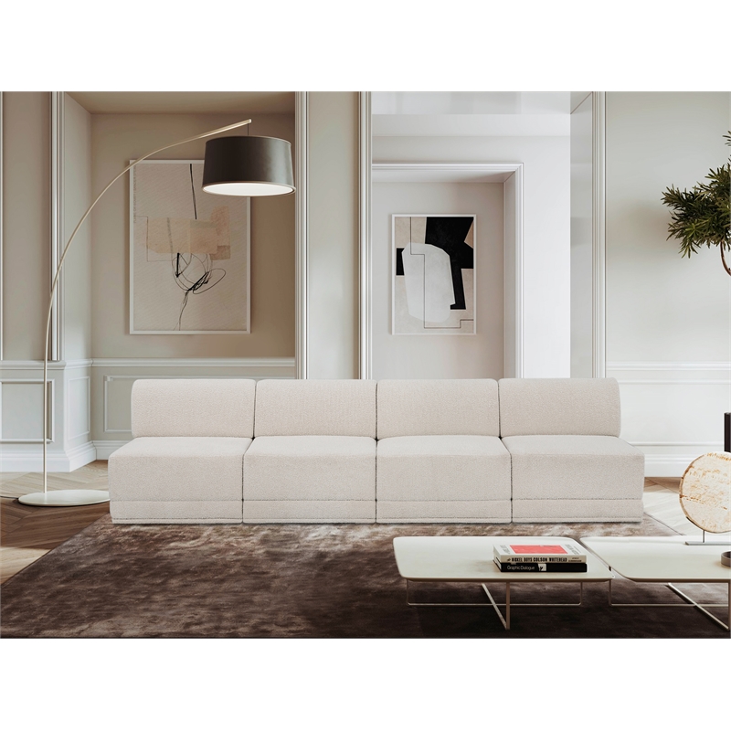 Bowery Hill Contemporary Rich Cream Boucle Fabric Modular Sofa