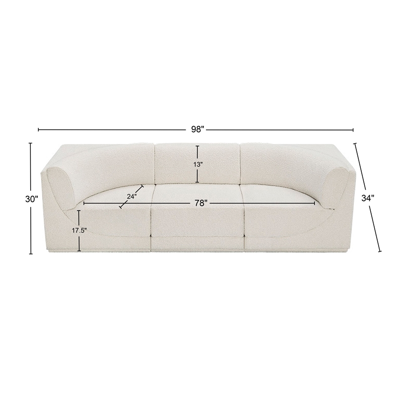 Bowery Hill Contemporary Rich Cream Boucle Fabric Modular Sofa