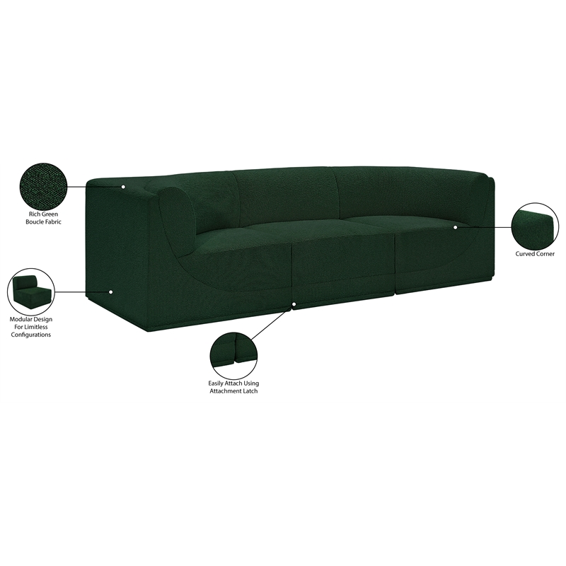 Bowery Hill Contemporary Rich Green Boucle Fabric Modular Sofa