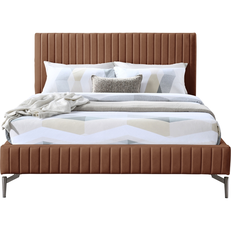 Bowery Hill Contemporary Deep Channel Tufted Soft Cognac Vegan Leather King Bed