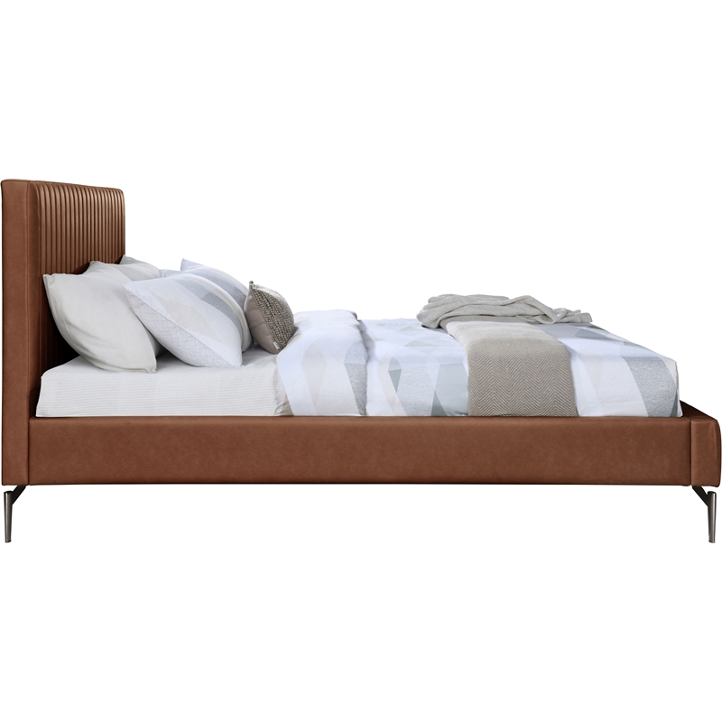 Bowery Hill Contemporary Deep Channel Tufted Soft Cognac Vegan Leather King Bed