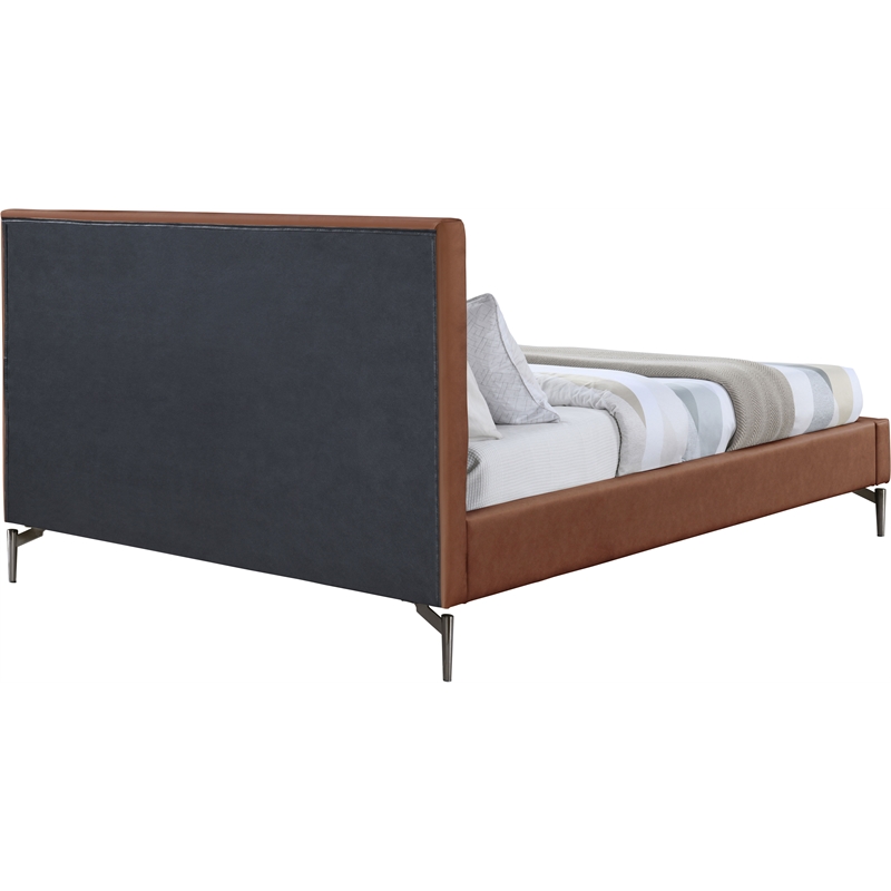 Bowery Hill Contemporary Deep Channel Tufted Soft Cognac Vegan Leather King Bed