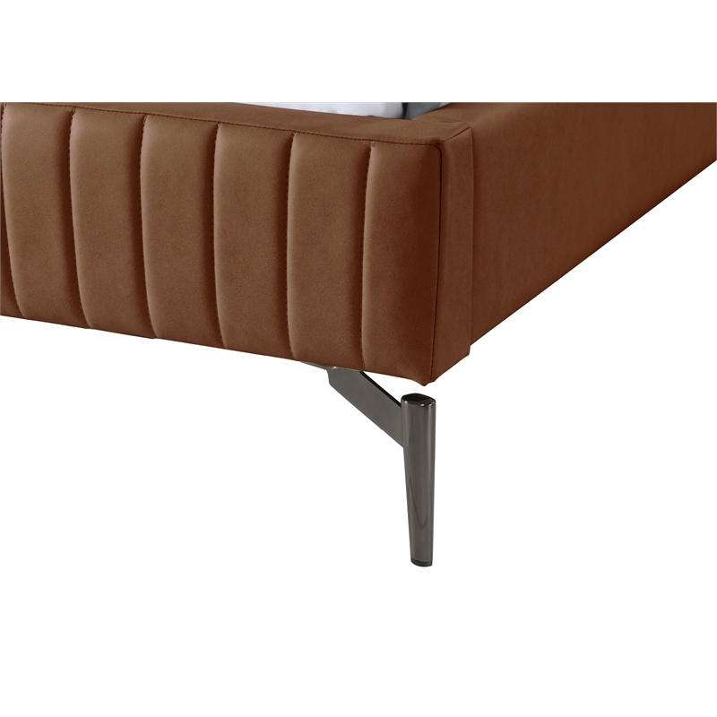 Bowery Hill Contemporary Deep Channel Tufted Soft Cognac Vegan Leather King Bed