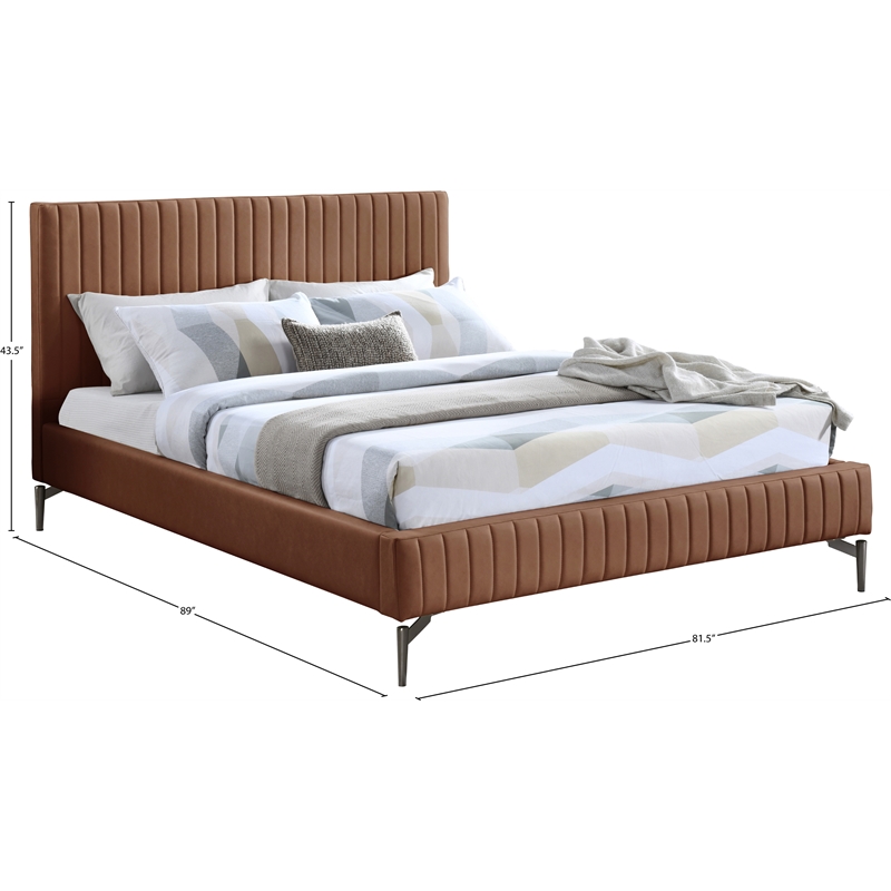 Bowery Hill Contemporary Deep Channel Tufted Soft Cognac Vegan Leather King Bed