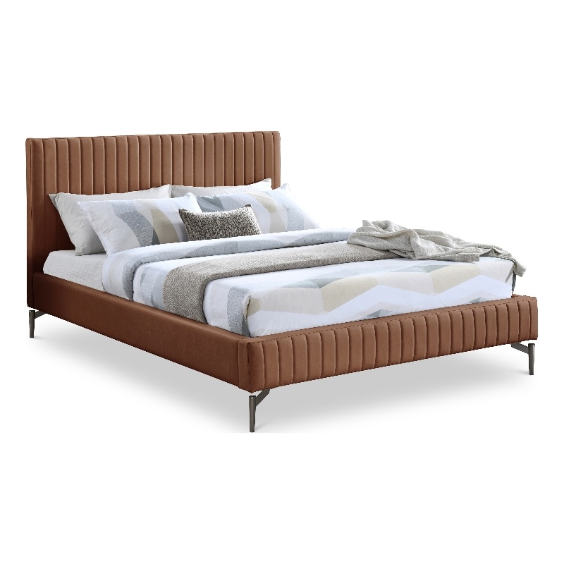 Bowery Hill Contemporary Deep Channel Tufted Soft Cognac Vegan Leather King Bed