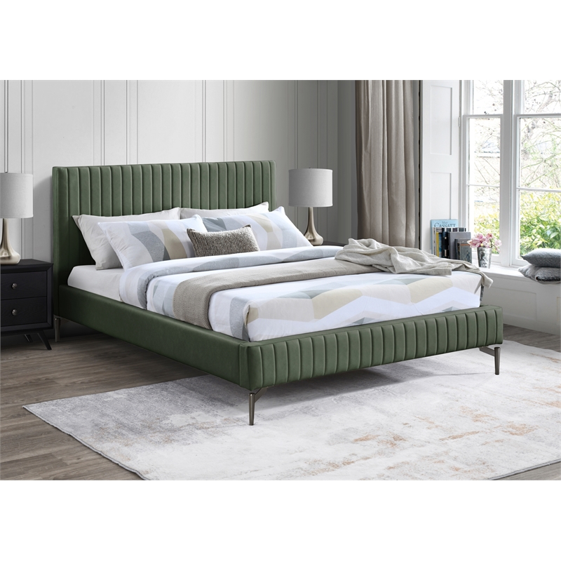 Bowery Hill Contemporary Deep Channel Tufted Soft Green Vegan Leather King Bed