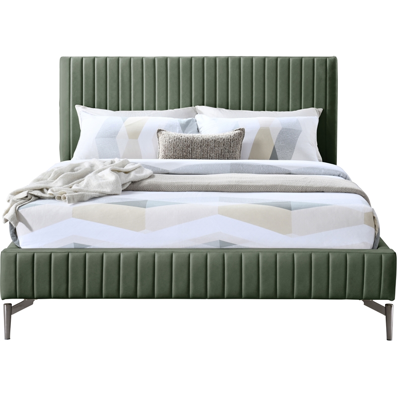 Bowery Hill Contemporary Deep Channel Tufted Soft Green Vegan Leather King Bed