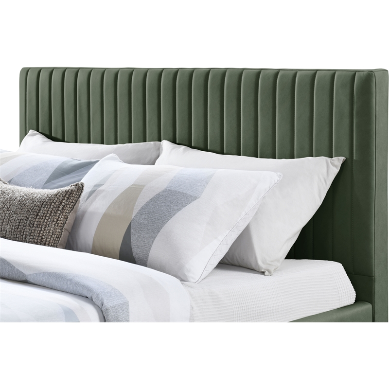 Bowery Hill Contemporary Deep Channel Tufted Soft Green Vegan Leather King Bed