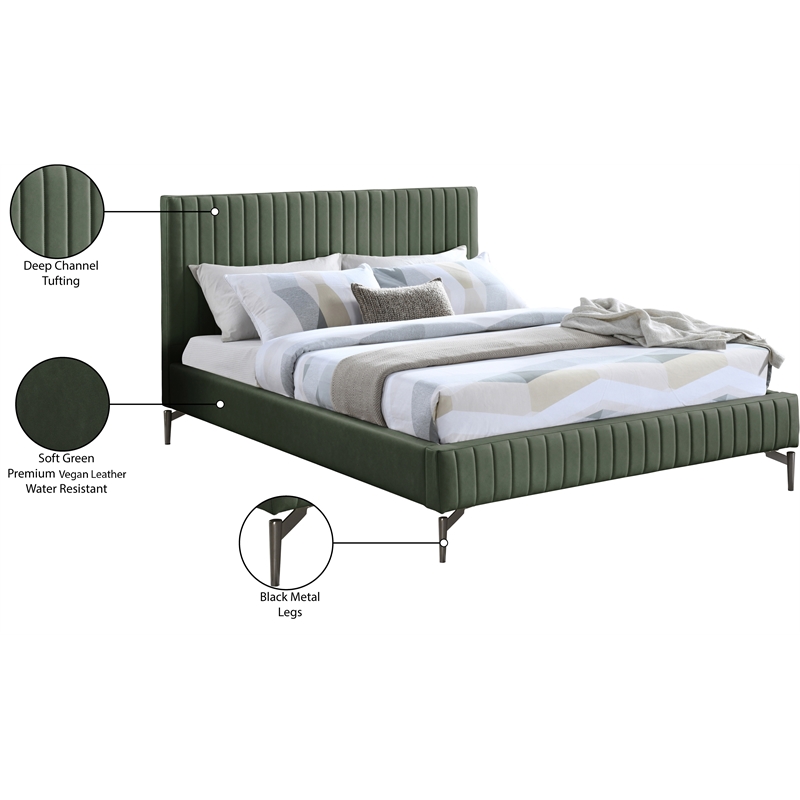 Bowery Hill Contemporary Deep Channel Tufted Soft Green Vegan Leather King Bed