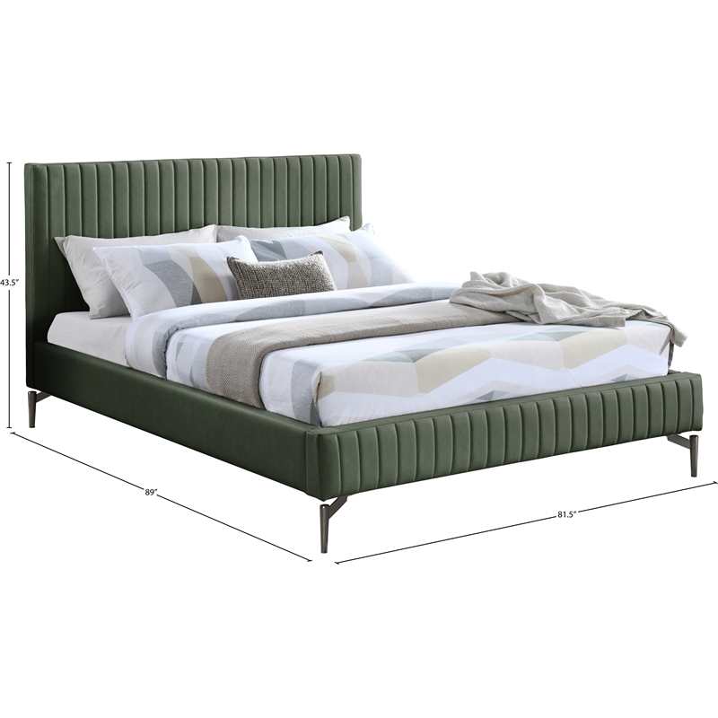Bowery Hill Contemporary Deep Channel Tufted Soft Green Vegan Leather King Bed
