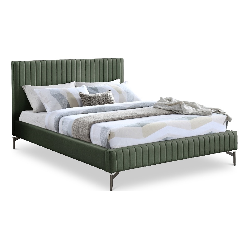 Bowery Hill Contemporary Deep Channel Tufted Soft Green Vegan Leather King Bed