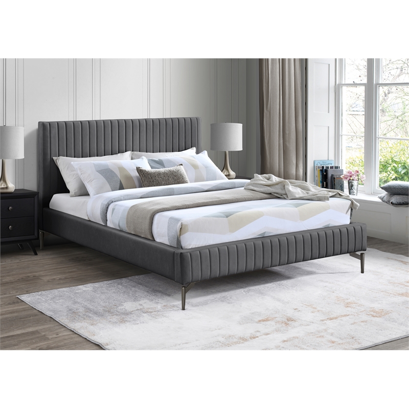 Bowery Hill Contemporary Soft Dark Grey Vegan Leather King Bed