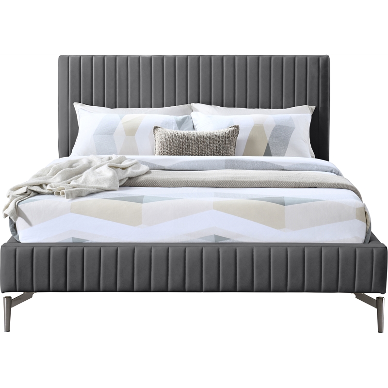 Bowery Hill Contemporary Soft Dark Grey Vegan Leather King Bed
