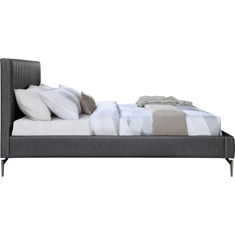 Bowery Hill Contemporary Soft Dark Grey Vegan Leather King Bed