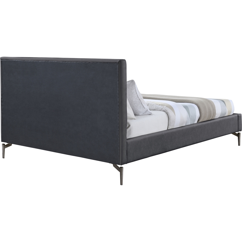 Bowery Hill Contemporary Soft Dark Grey Vegan Leather King Bed