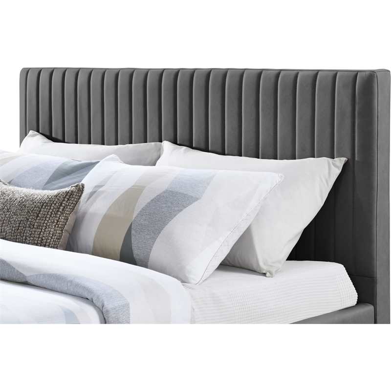 Bowery Hill Contemporary Soft Dark Grey Vegan Leather King Bed