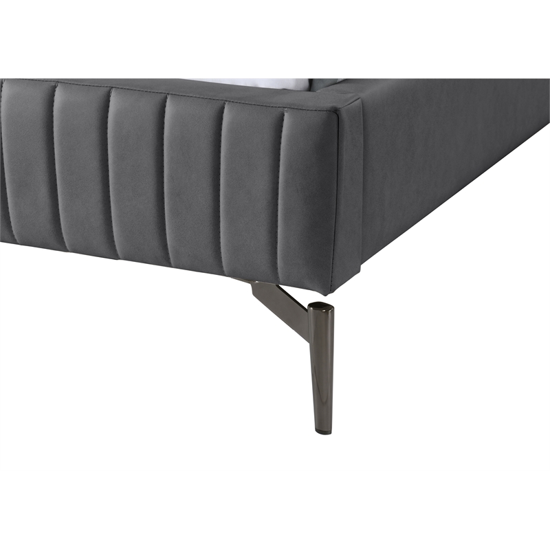 Bowery Hill Contemporary Soft Dark Grey Vegan Leather King Bed