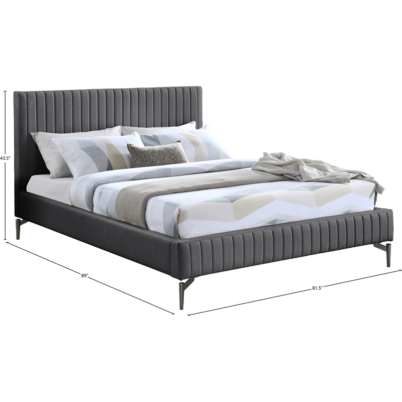 Bowery Hill Contemporary Soft Dark Grey Vegan Leather King Bed
