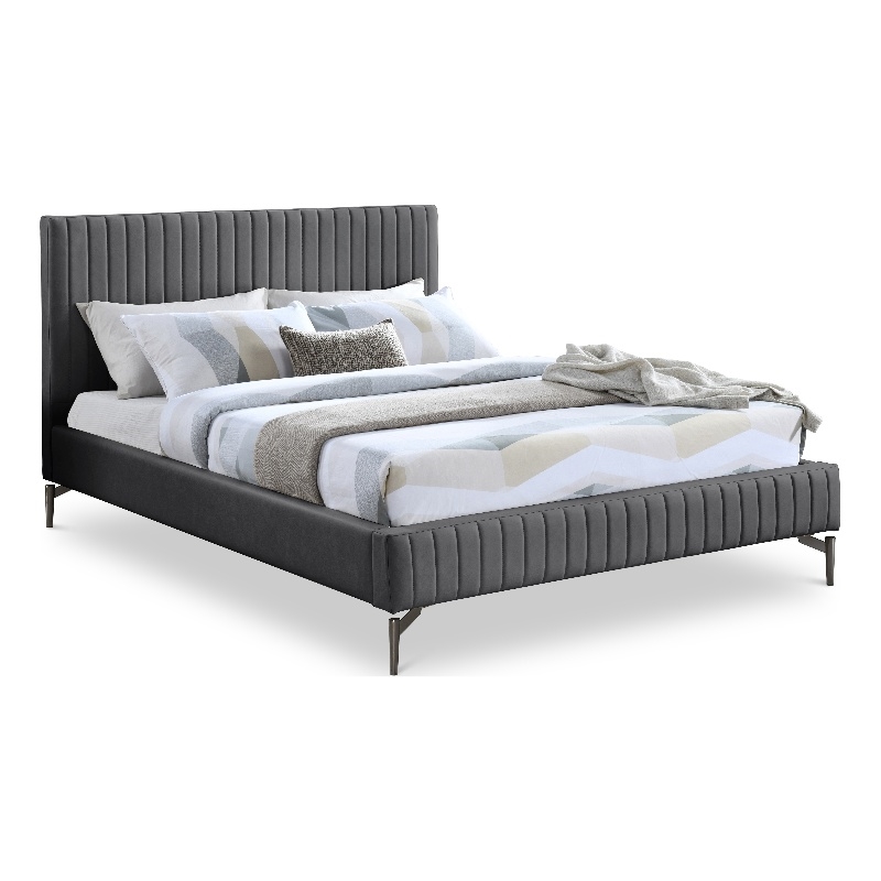 Bowery Hill Contemporary Soft Dark Grey Vegan Leather King Bed