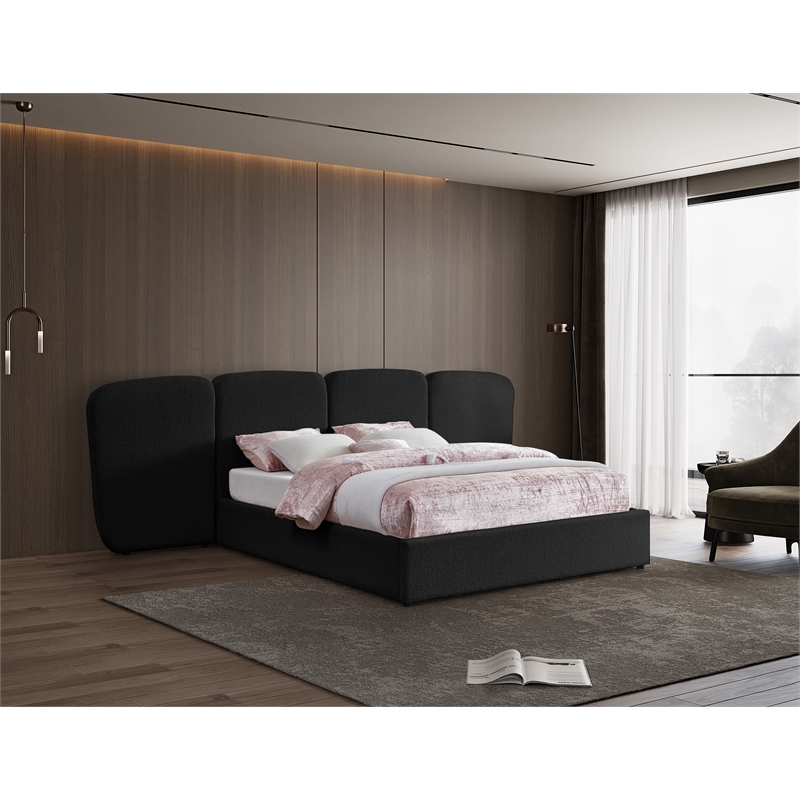 Bowery Hill Contemporary Black Boucle Durable Fabric King Bed