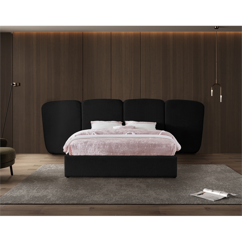 Bowery Hill Contemporary Black Boucle Durable Fabric King Bed