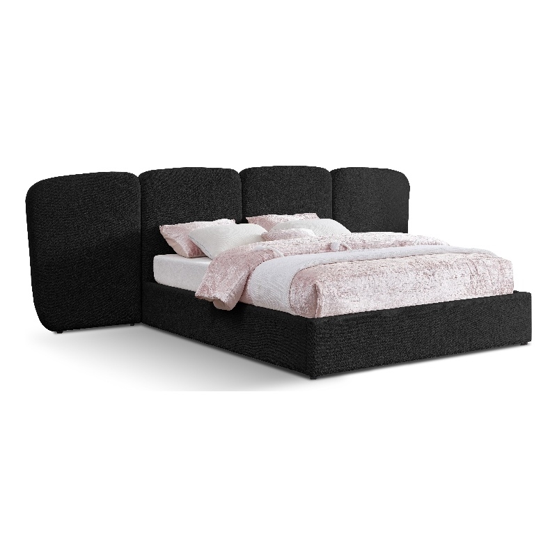 Bowery Hill Contemporary Black Boucle Durable Fabric King Bed