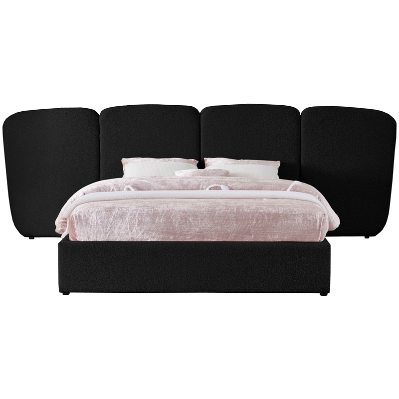 Bowery Hill Contemporary Black Boucle Durable Fabric Queen Bed