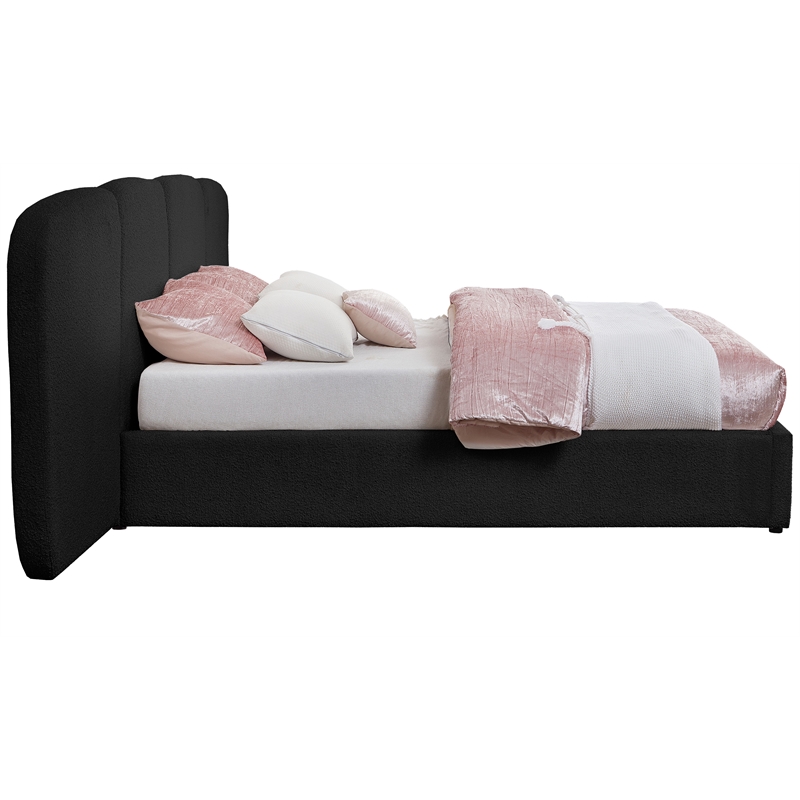 Bowery Hill Contemporary Black Boucle Durable Fabric Queen Bed