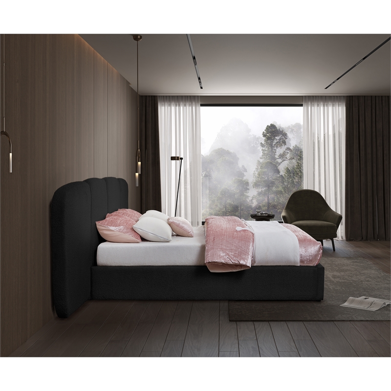 Bowery Hill Contemporary Black Boucle Durable Fabric Queen Bed