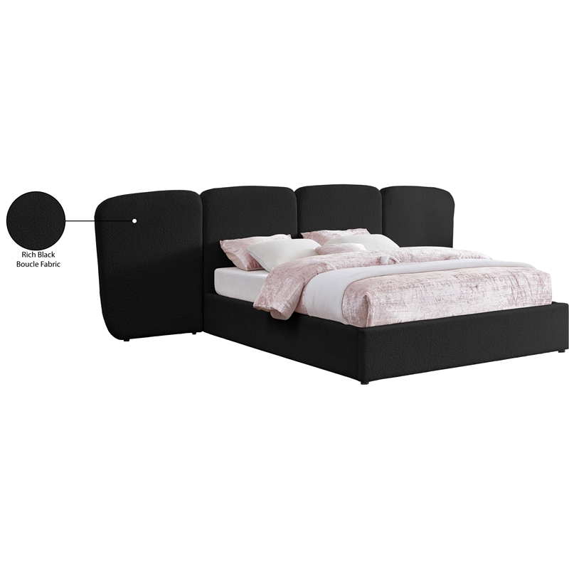 Bowery Hill Contemporary Black Boucle Durable Fabric Queen Bed