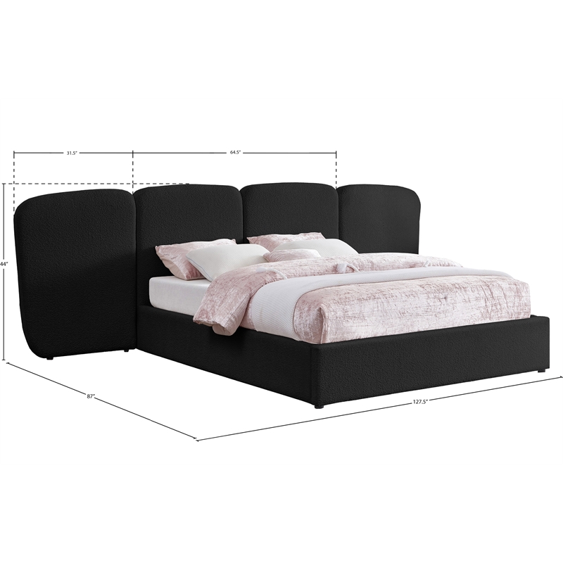Bowery Hill Contemporary Black Boucle Durable Fabric Queen Bed