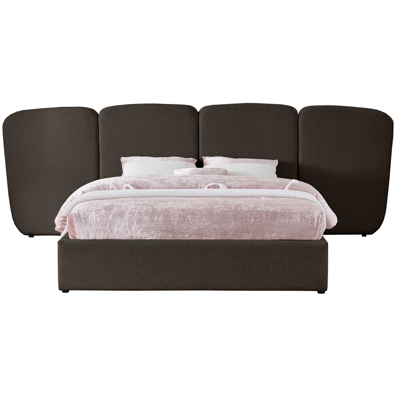 Bowery Hill Contemporary Brown Boucle Durable Fabric King Bed