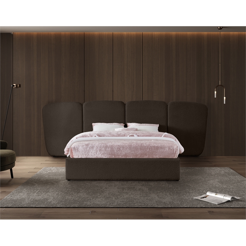 Bowery Hill Contemporary Brown Boucle Durable Fabric King Bed