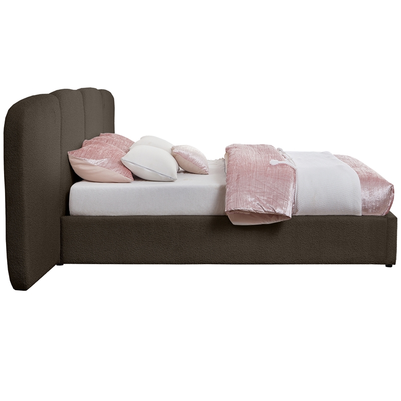 Bowery Hill Contemporary Brown Boucle Durable Fabric King Bed