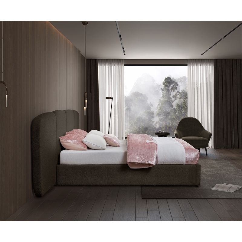 Bowery Hill Contemporary Brown Boucle Durable Fabric King Bed