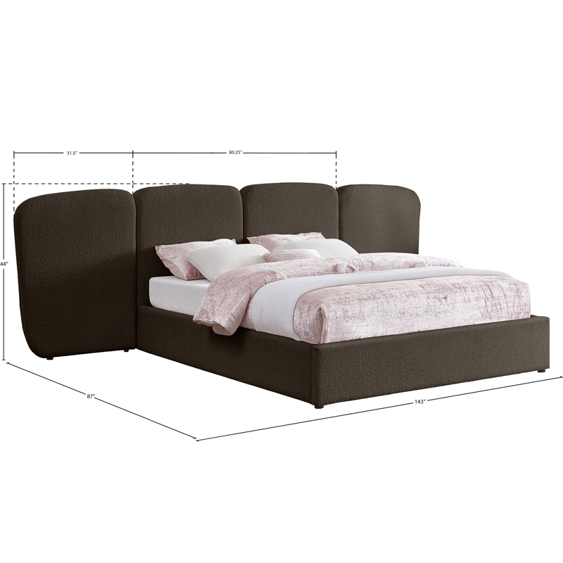 Bowery Hill Contemporary Brown Boucle Durable Fabric King Bed