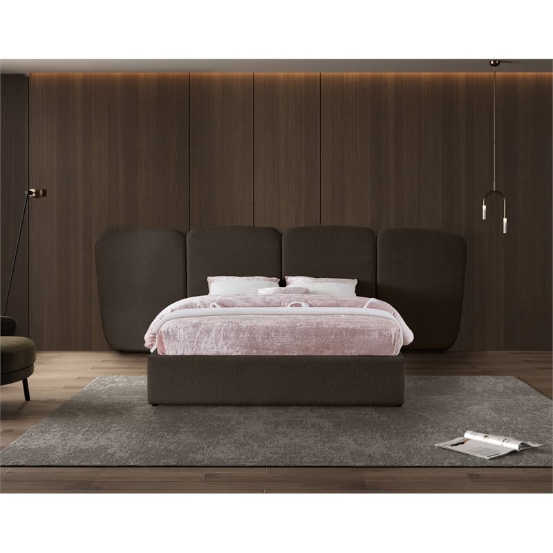 Bowery Hill Contemporary Brown Boucle Durable Fabric Queen Bed