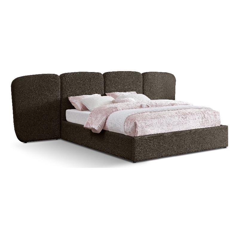 Bowery Hill Contemporary Brown Boucle Durable Fabric Queen Bed