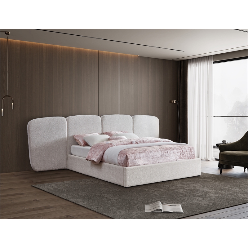 Bowery Hill Contemporary Cream Boucle Durable Fabric King Bed